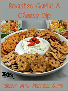 Roasted Garlic and Cheese Dip Garlic Cheese Dip, Pretzel Dip Recipes, Pretzel Chips, Pretzel Thins, Book And Pen, Cheese Dip Recipe, Pretzel Crisps, Cheese Dip Recipes, Pretzel Dip