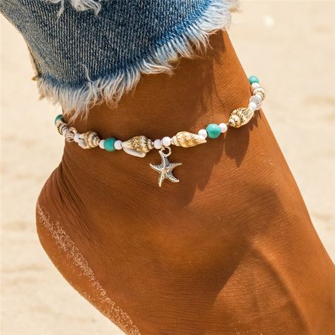 Starfish Anklets, Anklets Jewelry, Beaded Starfish, Anklets For Women, Beaded Ankle, Stella Marina, Beach Anklets, Starfish Pendant, Handmade Fashion Jewelry