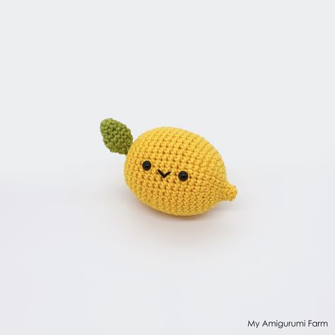 FREE crochet (amigurumi) lemon pattern Amigurumi Lemon Free Pattern, Crochet Lemon Pattern Free, Crochet Lemon Pattern, Lemon Crochet Pattern, Lemon Amigurumi, Crochet Fridge, Fruit Crochet, Crochet Lemon, Yarn Projects Crochet