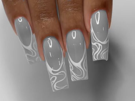 Grey Nails Square, Gray And White Nails, Gray Acrylic Nails, Light Grey Nails, Grey And White Nails, Grey Acrylic Nails, Grey Nails, Long Acrylic Nail Designs, Drip Nails