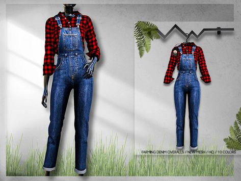 busra-tr's Farming Denim Overalls BD292 Farming Outfits, Sims Farm, Sims 4 Ranch, Sims 4 Resource, Halloween City, Red Overalls, Sims 4 Challenges, Die Sims 4, Farm Clothes