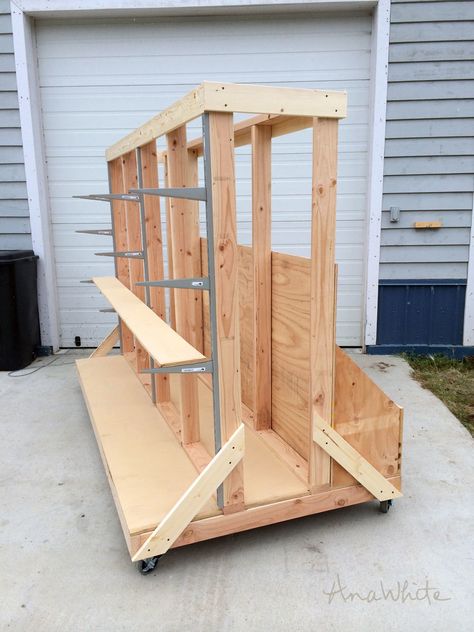 Lumber Storage Rack, Pallet Furniture Ideas, Wood Cart, Garage Workshop Plans, Plywood Storage, Lumber Rack, Wood Storage Rack, Woodworking Garage, Lumber Storage