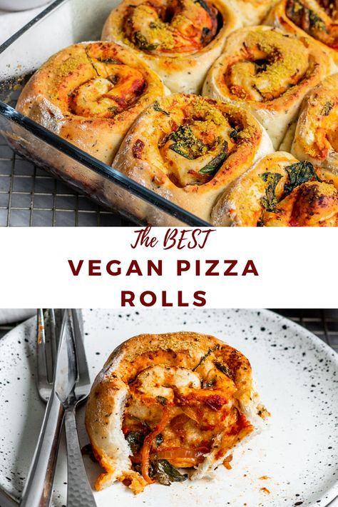 Spinach Rolls With Pizza Dough, Vegan Food To Bring To A Party, Superbowl Vegetarian Food, Vegan Pizza Rolls Recipes, Vegan Dinner For Non Vegans, Vegan Fair Food, Vegan Family Dinner Recipes, Fun Vegan Dinners, Vegan Football Food