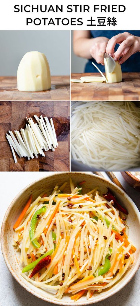 Chinese Stir Fried Potatoes, Chinese Stir Fry Potatoes, Potato Shredded Recipes, Chinese Potato Salad, Chinese Shredded Potato, Potato Chinese Recipes, Asian Potatoes Recipes, Chinese Vegetables Recipes Stir Fry, Easy Healthy Chinese Recipes