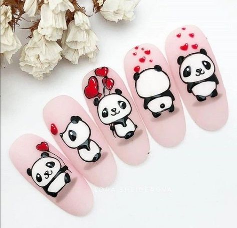 Best Spring & Summer 2024 Nail Trends Panda Nail Art, Art For Summer, Spring Nails Ideas, Valentines Nail Art Designs, Animal Nail Designs, Animal Nail Art, Heart Nail Designs, Nails Arts, Rose Nail Art