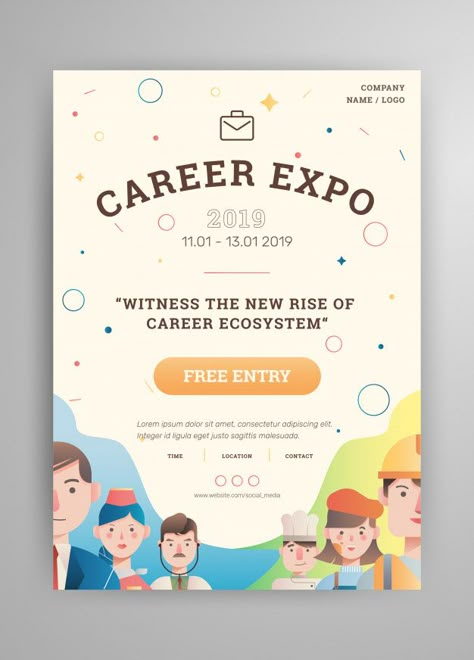 Career Expo Poster, Theme Poster Ideas, Expo Poster Design, Poster Layout Ideas, Announcement Poster Design, Career Poster, Flat Design Poster, Avatar Poster, Job Poster