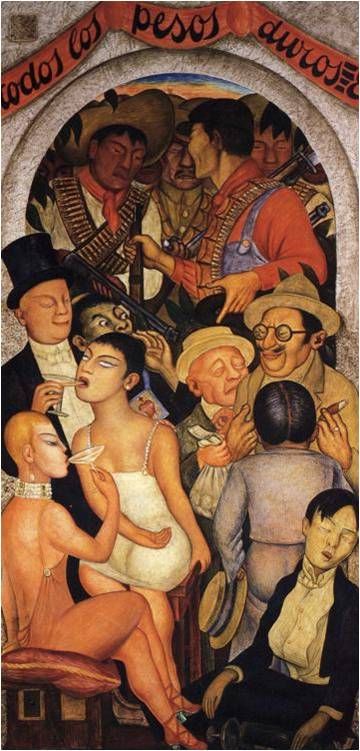 "Night of the Rich" by Diego Rivera, 1928. He did this during the Mexican revolution. It accompanies "Night of the Poor." Natalie Clifford Barney, Diego Rivera Art, Frida Kahlo Diego Rivera, Diego Rivera Frida Kahlo, Jorge Gonzalez, Frida And Diego, Social Realism, Latin American Art, Diego Rivera