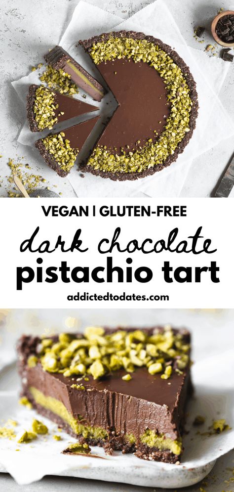 Dark Chocolate Pistachio, Pistachio Tart, Deserturi Raw Vegan, Pistachio Paste, Patisserie Vegan, Pistachio Dessert, Chocolate Pistachio, Vegan Baking Recipes, Raw Vegan Desserts