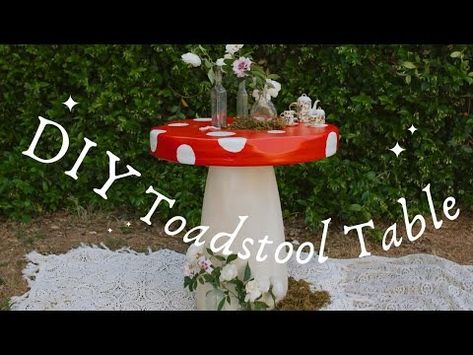 How To Make A Mushroom Toadstool Table | DIY - YouTube Toadstool Table, Diy Mushroom, Mushroom Stool, Cottagecore Garden, Diy Stool, Garden Mushrooms, Mushroom Table, Planting Pot, Garden Sculptures