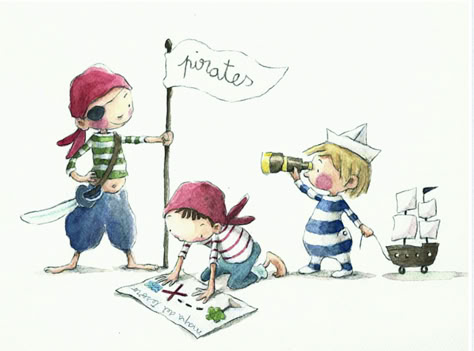 by Rocio Bonilla Pirate Illustration, Pirates Illustration, Pirate Kids, Pirate Art, Book Illustration Art, Illustrations And Posters, Childrens Illustrations, Childrens Art, Children's Book Illustration