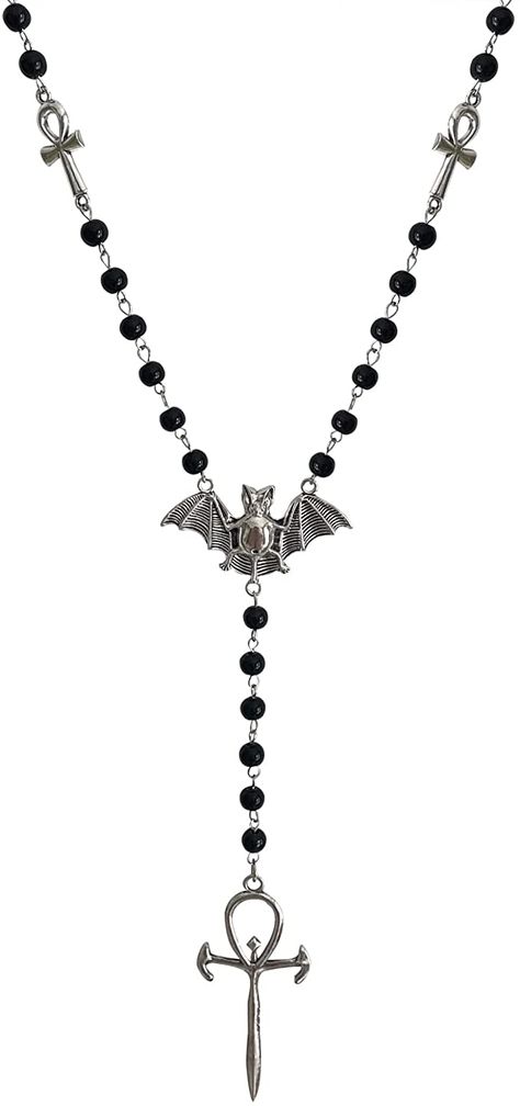 Amazon.com: Ankh Cross Bat Necklace Religious Grunge Gothic Vampire Black Long Rosary Beaded Ancient Egyptian Necklace for Women: Clothing, Shoes & Jewelry Long Cross Necklace, Grunge Necklace, Vampire Necklace, Vampire Jewelry, Cross Choker Necklace, Bat Jewelry, Bat Necklace, Ancient Egyptian Symbols, Egyptian Necklace