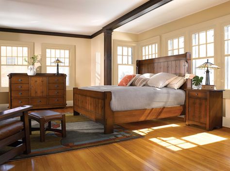 Stickley Gus Settle Bed | Get the latest Stickley Furniture designs at the Heritage House Home Interiors locations in Sarasota and Pinellas Park, FL. Stickley Furniture Bedrooms, Modern Craftsman Bedroom, Craftsman Bedroom Ideas, Craftsman Style Bedroom, Mission Style Bedroom, Craftsman Bedroom, American Bungalow, Stickley Furniture, Mission Style Furniture