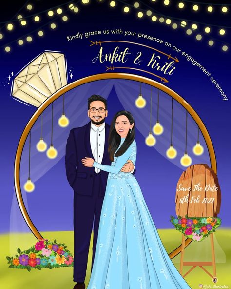 Invite For Engagement, Invitation Card For Engagement, Card For Engagement, Caricature Invitation, Engagement Invitation Card, Engagement Save The Date, Engagement Invite, Wedding Card Design Indian, Marriage Invitation