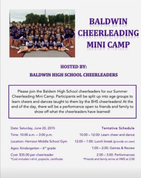 Mini cheer camp Also <a href="https://shoplacoca.com/pages/fundraising">shoplacoca.com</a> Cheer Camp Ideas, Mini Cheer Camp, Cheer Fundraiser Ideas, Cheer Fundraiser, Youth Cheer, Parents Meeting, Cheer Camp, Cheer Coach, Cheer Stuff