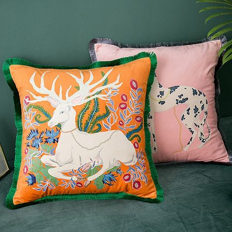 Mystical Animals, Animal Throw Pillows, Living Place, Animals Print, Luxury Pillows, Printed Cushion Covers, Printed Cushions, Eco Friendly Fabric, Velvet Cushions