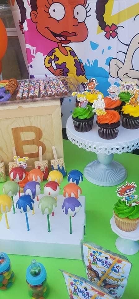 Rugrats First Birthday Party, Rugrats Theme Birthday Party, Rugrats 1st Birthday Party Theme, Rugrats Birthday Party, 1sr Birthday, Angelica Rugrats, Camp Party, Construction Theme Birthday Party, Dessert Table Birthday