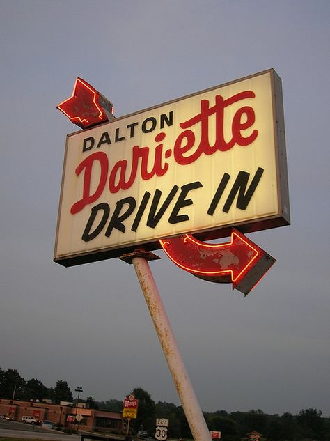 Dalton Dari-ette Drive In Sign. Dalton, Ohio Ohio Adventures, Retro Signage, Retro Signs, Hoodie Shorts, Love Hate Relationship, Be Design, Ghost Signs, Vintage Neon Signs, Vintage Neon