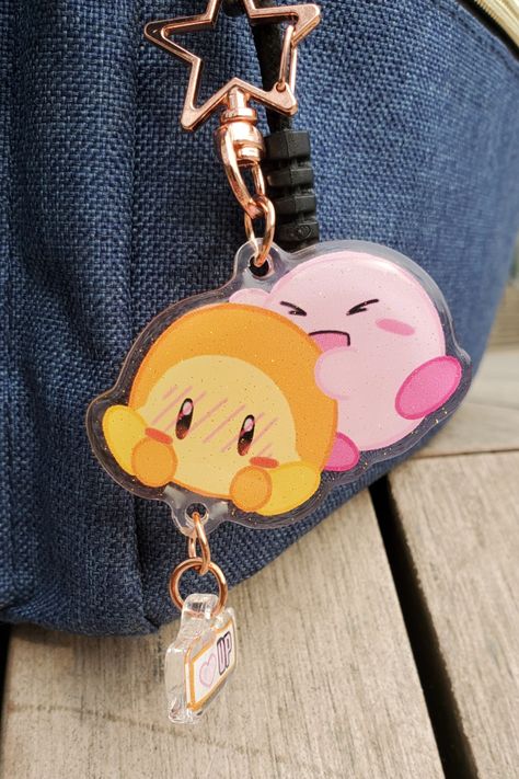 Resin Layering, Kirby Keychain, Kirby Waddle Dee, Waddle Dee, Keychain Holder, Cute Words, Mini Charm, Glitter Acrylics, Resin Coating