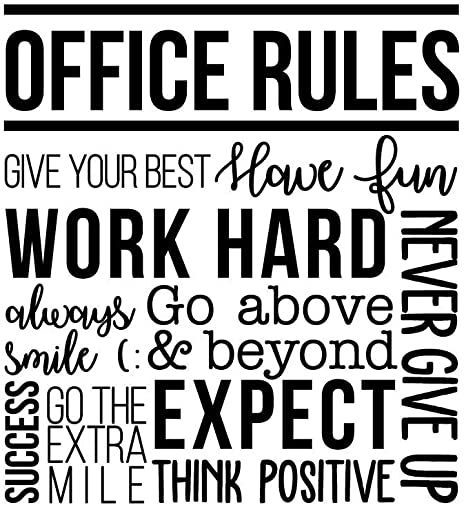 Amazon.com: Vinyl Wall Art Decal - Office Rules Give Your Best Work Hard Never Give Up Think Positive - 40" x 36.5" - Inspirational Optimistic Quote Sticker for Meetings Conference Room Work Store Decor (Black) : Tools & Home Improvement Office Art Room, Office Rules, Optimist Quotes, Small Apartment Decor, Wall Vinyl Decals, Room Work, Wall Stickers Quotes, Clothing Store Design, Corporate Office Design