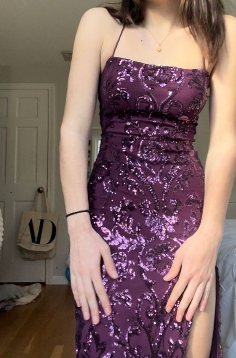 Deep Purple Homecoming Dress, Euphoric Prom Dress, Sparkly Purple Prom Dresses, Dark Purple Sequin Prom Dress, Sparkly Dark Purple Dress, Putple Prom Dress, Purple Dresses Hoco, Purple Glitter Outfit, Homecoming Dresses Dark Purple