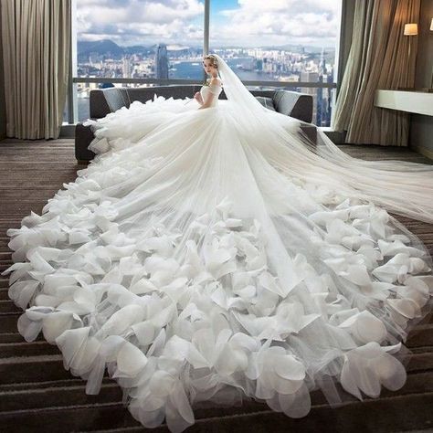 Big Puffy Wedding Dresses, Wedding Dress Cathedral Train, Plus Size Wedding Gown, Puffy Wedding Dresses, Big Wedding Dresses, Custom Wedding Gown, Wedding Dress Organza, Wedding Dresses Cinderella, Long Train Wedding Dress