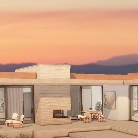 Bloxburg Desert House, Sims 4 Minimalist House Cc, Sims 4 Desert House Floor Plans, Sims 4 Desert Cc, Sims 4 Minimalist House, Sims 4 Desert Luxe, Sims 4 Desert House, Modern Desert Home, Desert House