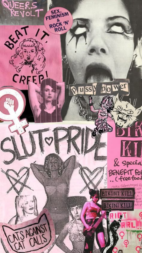 #rebelgirl #bikinikill #punk #punkrock #punkrockfeminism #feminism #queer Punk Art Movement, Being Polite Is Totally Punk Rock, Punk Rock Feminism, Punk Zine Aesthetic, 1960s Feminism, 70’s Punk, Feminist Collage Art, Glam Punk Aesthetic, Queer Punk Art