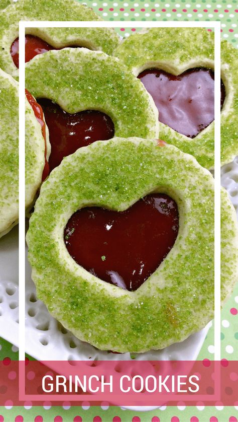 We love How The Grinch Stole Christmas! in our house. It's a favorite movie and book! You'll love these cute How the Grinch Stole Christmas Cookies, modeled after a traditional thumbprint style cookie. | Grinch recipes | grinch movies | grinch treats Grinch Sandwich, Grinch Desserts, Grinch Treats, Grinch Recipes, Christmas Oreos, Grinch Night, Grinch Party Ideas, O Grinch, A Grinch Christmas