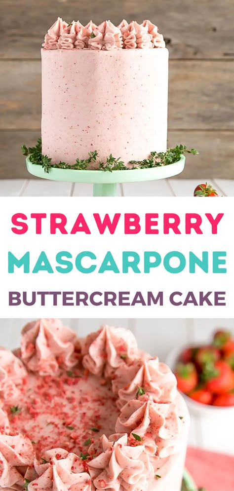 Strawberry Mint Cake, Mascarpone Strawberry Cake, Strawberries And Mascarpone, Italian Strawberry Cream Cake, Marscapone Cake Recipes, Strawberry And Whipped Cream Cake, Strawberry Marble Cake Recipes, Mascarpone Buttercream Frosting, Mascarpone Filling Recipes