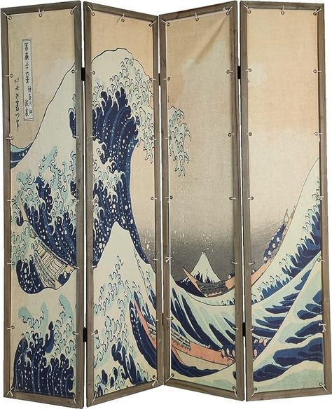 Amazon.com - HOZUSO Room Divider 4 - Panel Folding Room Divider Single Side Japanese Ukiyoe Painting Wood Privacy Screens Foldable Portable Room Separating Room Partitions Freestanding Home Decor 71'' High Room Partitions, Folding Room Divider, Large Waves, Separating Rooms, Folding Room Dividers, Wooden Screen, Painting Wood, Privacy Screens, Great Wave Off Kanagawa