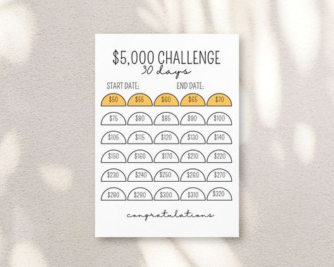 Stay motivated while you save up to meet your financial goals - Save $5,000 with this 30 Day Challenge! Just download and print. Comes with 2 BONUS cash envelopes. 52 Week Savings Challenge, Rainy Day Fund, Budget Challenge, Savings Goal, Saving Challenges, Cash Budget, Printable Envelope, Money Challenge, Budget Tracker