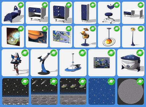 Space Themed Bedroom, Space Themed Room, Sims 4 Bedroom, Retro School, Sims 4 House Plans, The Sims 4 Packs, Sims Building, Bedroom Items, High School Years