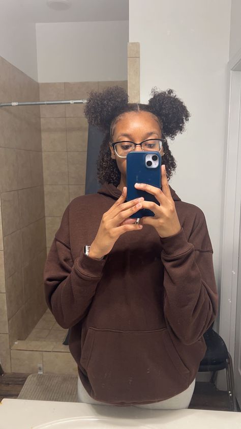 2 Buns Half Up Half Down Natural Hair, 4 Puffs Hairstyle, Space Buns Half Up Half Down Black Women, Half Up Half Down Pigtails Natural Hair, Two Ponytails Half Up Half Down Natural, Two Puffs Half Up Half Down Natural Hair, 2 Space Buns Natural Hair, Hairstyles To Do With Your Natural Hair, Space Buns Natural Hair