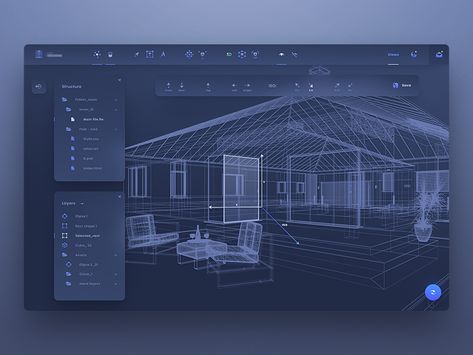 Dashboard - 3D software by uixNinja on Dribbble Software Ui Design, Ui Design Dashboard, Futuristic Building, Menu Layout, Cad Software, 3d Architecture, Game Ui Design, Cyberpunk City, 3d Software