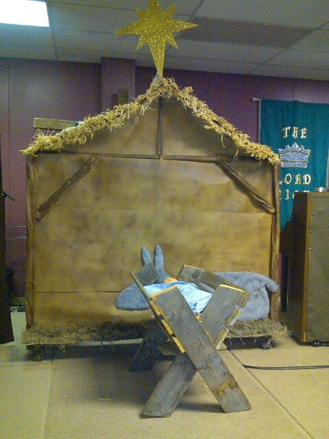 Nativity for a play Classroom Nativity Display, Nativity Program, Nativity Backdrop, Christmas Nativity Scene Display, Nativity Scene Diy, Nativity Play, Nativity Costumes, Ward Christmas Party, Nativity Stable