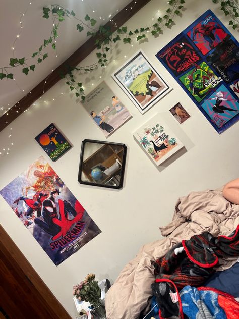 loving my room rn #room #roomdecoration #bedroom #milesmorales Room Inspo Spiderman, Spiderman Room Ideas Theme Bedrooms, Spiderverse Room, Spider Man Room Aesthetic, Miles Morales Room, Spiderman Room Aesthetic, Spiderman Room Ideas, Vibey Aesthetics, Spiderman Decor