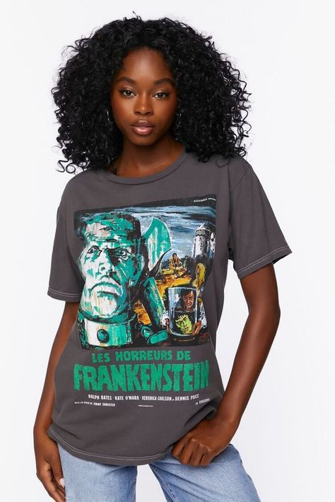 Frankenstein Graphic Tee Tops Graphic, Fashion Boho, Top Graphic Tees, Knit Tees, Frankenstein, Styles Fashion, Forever 21 Tops, Knit Jersey, Round Neckline