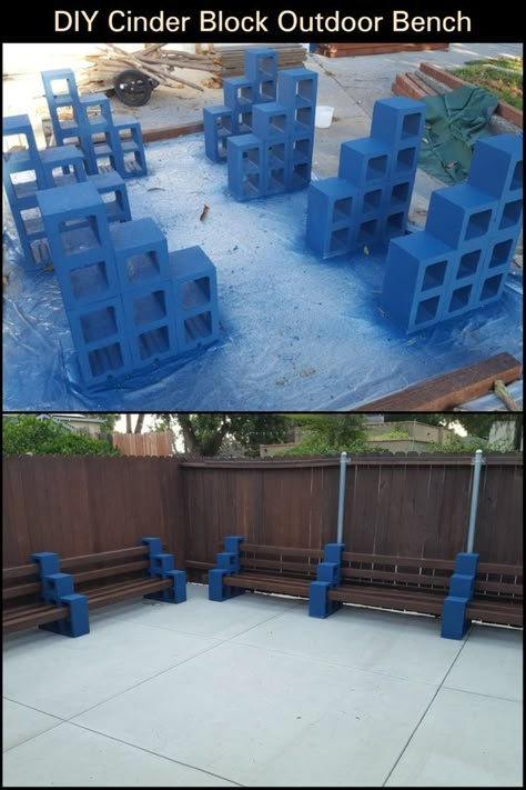 Cinder Blocks Diy, Cinder Block Furniture, Cinder Block Bench, Block Bench, Cinder Block Garden, Cinder Blocks, Candy Land Christmas Tree, Yard Project, Outdoor Diy Projects