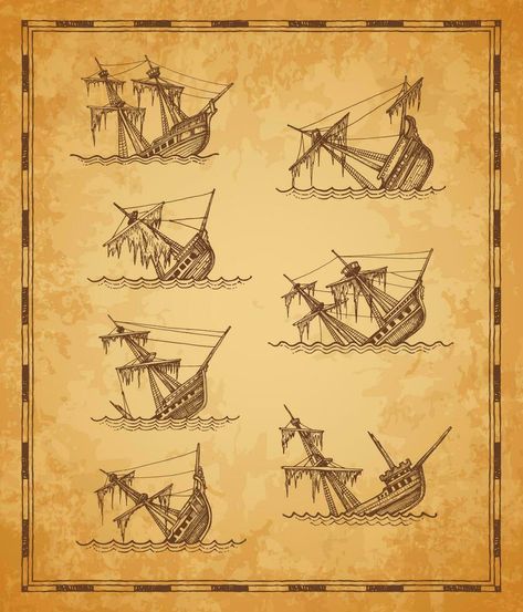 Map Elements, Ship Sketch, Sunken Ships, Ship Map, Fantasy Concept, Map Vintage, Vector Food, Heart Tree, Cityscape Photos