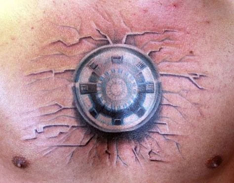 Iron Man Arc Reactor Arc Reactor Tattoo, Ironman Tattoo, Pictures Of Tattoos, Iron Man Tattoo, Iron Man Arc Reactor, Nerdy Tattoos, Comic Tattoo, Street Tattoo, Arc Reactor