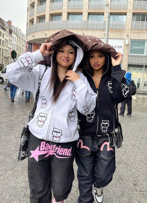 Hello Kitty Hoodie Hello Kitty Hoodie Y2k, Hello Kitty Hoodie Outfit, Hello Kitty Streetwear, Matching Outfits Best Friend Y2k, Hello Kitty Fits Y2k, Hello Kitty Y2k Outfit, Bsf Matching Outfits, Matching Clothes Couple, Twenty Fine