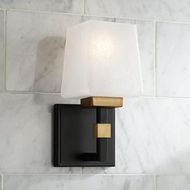 Possini Euro Beauregard 10" High Black and Gold Wall Sconce Black Bathroom Sconces, Black And Gold Wall, Contemporary Sconces, Modern Luxe, Salon Suites, Contemporary Wall Sconces, Crystal Wall Sconces, Bathroom Sconces, Modern Wall Sconces