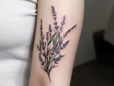 Lavender Floral Tattoo, Large Lavender Tattoo, Big Lavender Tattoo, Lavender Sleeve Tattoo, Herb Tattoo Botanical Drawings, Lavender Sprigs Tattoo, Lavender Plant Tattoo, Lavender Tattoo Black, Lavender Tattoo Design