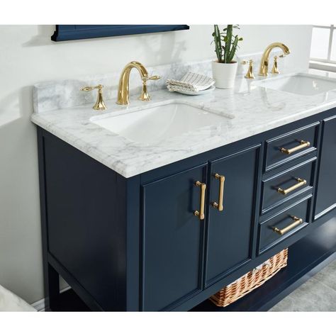 Bathroom Vanity Double Sink, Cove House, Navy Blue Bathrooms, Blue Bathroom Vanity, Flip House, Traditional Bathrooms, Master Bathrooms, Hallway Bathroom, Allen Roth