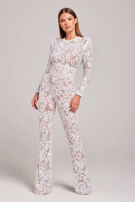 22 Of The Best Engagement Photo Outfits In 2023 - Brit + Co Nadine Merabi, Lace Belt, Bridal Jumpsuit, The Modern Bride, Lace Jumpsuit, Alexandre Vauthier, David Koma, Outfit Jeans, White Belt