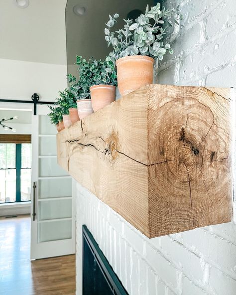 Gorgeous solid white oak mantle. Hand milled this for our new home & absolutely LOVE it! Great statement piece and so much history behind it. The tree is from mh childhood home, one of my favorite places in the world. White Oak Mantle, Wood Mantle Fireplace, Oak Mantle, Wooden Mantle, Special Walnut Stain, Oak Fireplace, Wood Mantle, Fireplace Mantle Decor, Wood Mantels