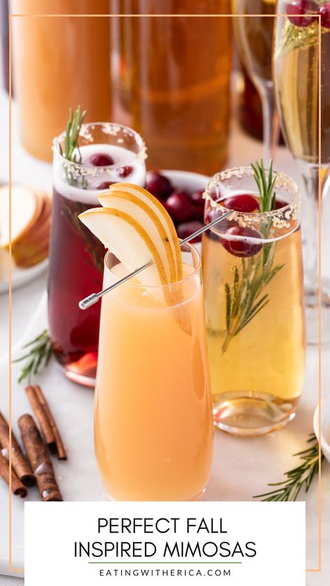 Fall Brunch Shower Ideas, Brunch Mimosa Recipe, Fall Brunch Drinks Alcoholic, The Best Mimosa Recipe, How To Make Mimosa, Fall Mimosa Bar Ideas Brunch Party, Mimosa Bar Flavors, Apple Juice Mimosa, Apple Cider Mimosa Bar