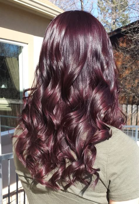 Plum Magenta Hair, Dark Violet Vampire Hair Color, Magenta Dark Hair, Cherry Red Purple Hair, Purplish Red Hair Color, Dark Purple Red Hair Burgundy, Raspberry Violet Hair, Curly Magenta Hair, Magenta Brown Hair