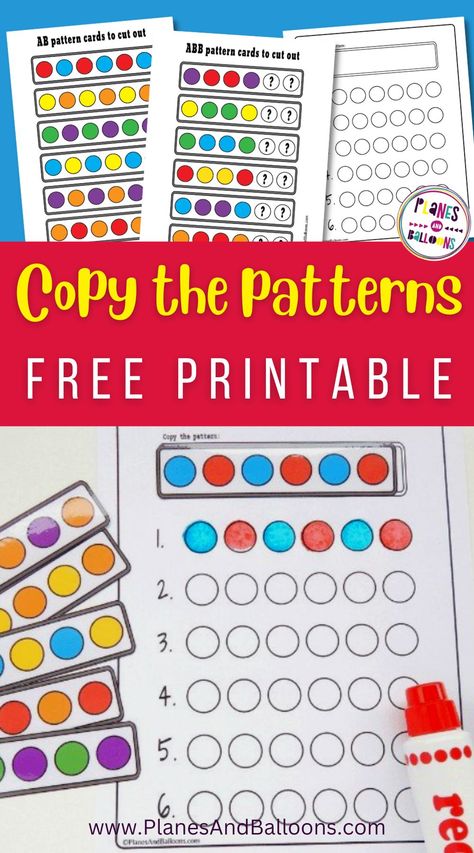 Pattern Practice Kindergarten, Simple Pattern Activities For Preschool, Free Pattern Worksheets For Kindergarten, Pattern Cards Preschool Free Printables, Math Pattern Worksheets For Kindergarten, What Comes Next Worksheets Preschool, Pattern Theme Preschool, Making Patterns Kindergarten, Math Links Pattern Cards Free Printable