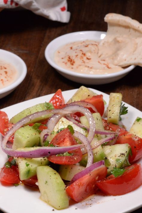 The Egyptian Arabic salad is found on most tables throughout Egypt. Sometimes just part of the meze usually set out with tahina, and pita bread. Egypt Arabic, Arabic Salad, Tomato And Cucumber Salad, Egyptian Arabic, Mediterranean Recipe, Tomato And Cucumber, Salad Tomato, Starter Recipes, Food And Culture